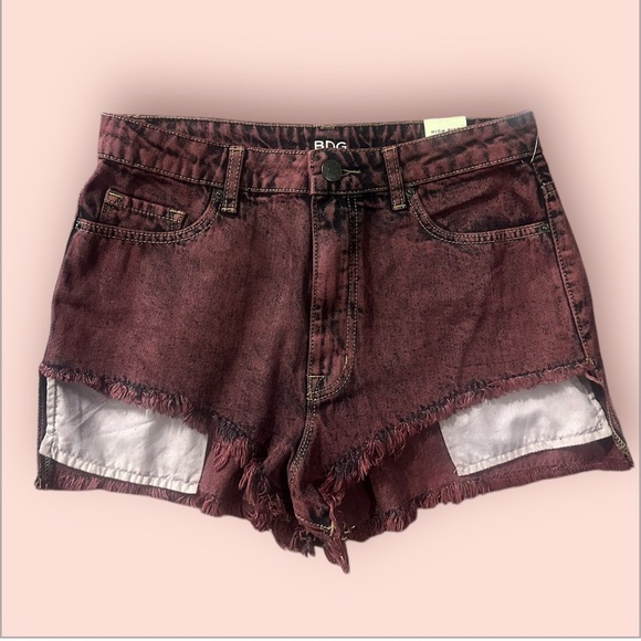 BDG High Rise Shortie Women's Burgundy Denim Shorts Size 30 NWT - Picture 1 of 8